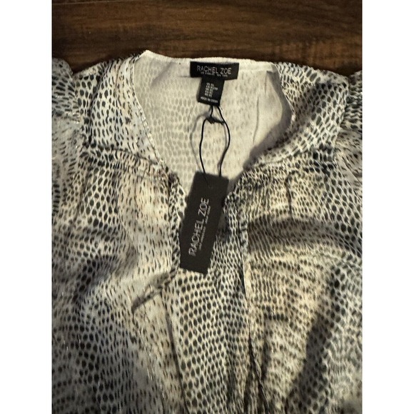 Rachel Zoe Sz XS Metallic Snake Print Blouse Tie Neck-Flutter Sleeves NWT - Picture 4 of 6